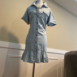 Flirty light denim shirt dress